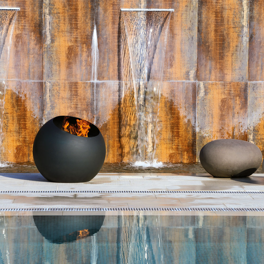 brasero, design, leña, terraza