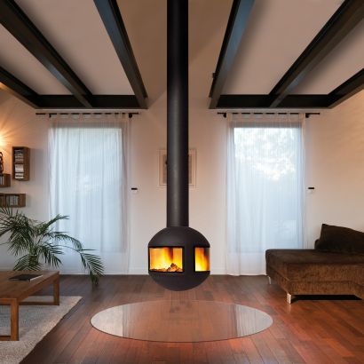 cheminée design centrale au foyer vitré AGORAFOCUS 630